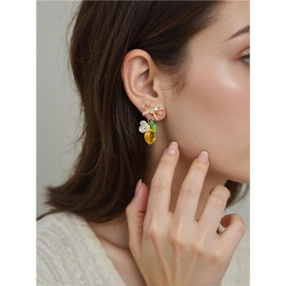 Handmade Lemon Earrings | Glass Bead Dangle | Durable & Vibrant - Picture 4 of 4